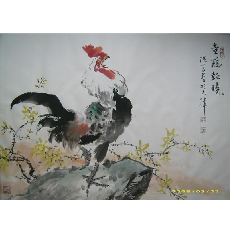 金鸡报晓-名家国画-玄谷画廊--玄谷花鸟画苑|王洪学花鸟作品|画家