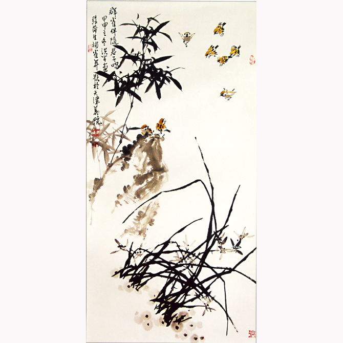 群雀伴随君子唱-名家国画-玄谷画廊--玄谷花鸟画苑|王洪学花鸟作品