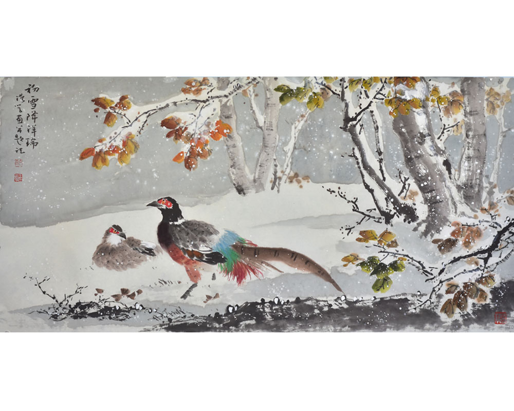 初雪降祥瑞-近期新作-玄谷画廊--玄谷花鸟画苑|王洪学花鸟作品|画家